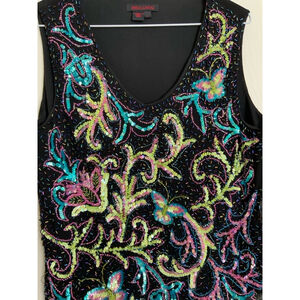 Simon Chang Top Large Black Multicolor Butterflies